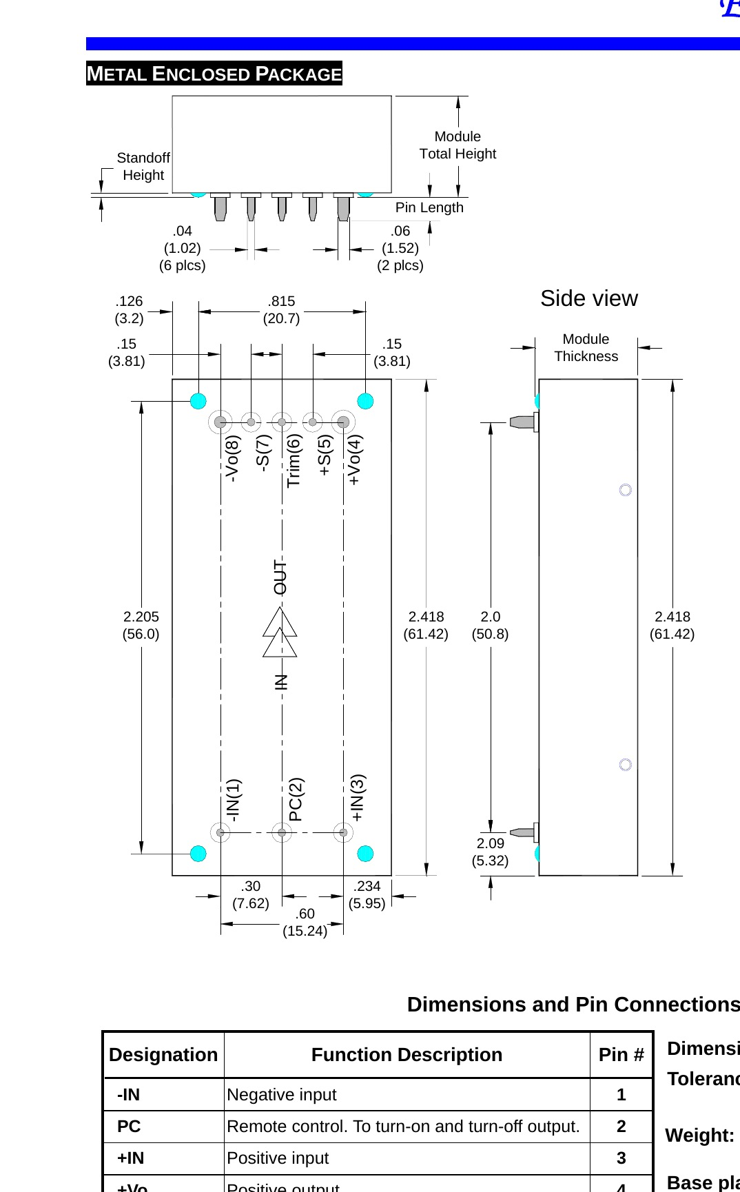 COE Enclosed Metal Package Mechanical Drawing