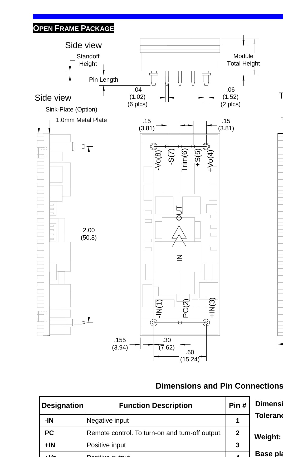 COE Open Frame Package Mechanical Drawing